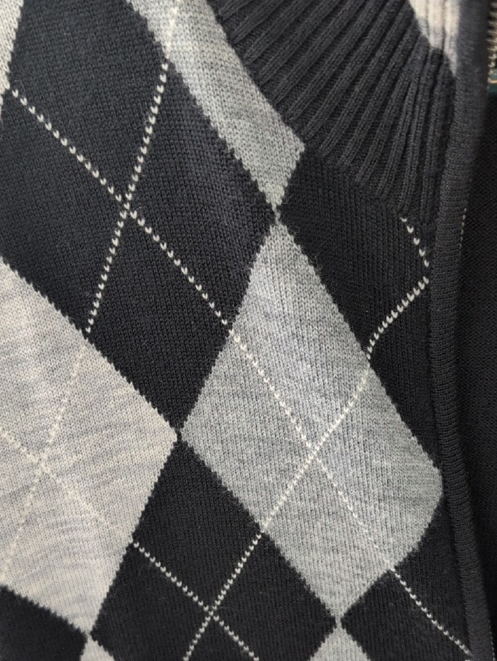 Express Men's Black & Gray Argyle Zip-Up Sweater - Picture 3 of 5